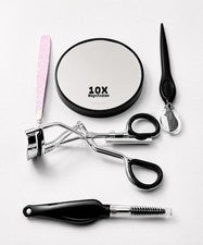 Kit Beauty 360 Eye Essentials rizador de pestañas pinzas cepillo de cejas espejo de afeitar