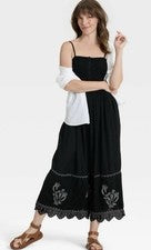 NUEVO CON ETIQUETAS Para Mujer Negro Boho Chic Clásico Bordado Costero Vaquera Solero Pequeño