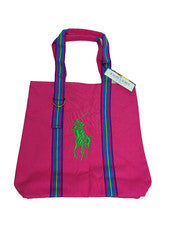Bolso de Mano Ralph Lauren Para Mujer de Lona Poni Rosa Multicolor Correas 15x15.5x4 NUEVO