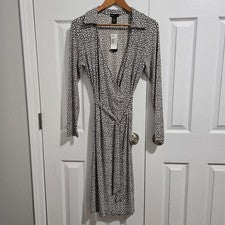 Nuevo con etiquetas Vestido Grace Para Mujer Vestido Envolvente Marrón Blanco Estampado Playa Midi Talla M