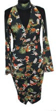 VESTIDO MANGA LARGA VESTIDO NEGRO FLORES COLORIDAS BODYFLIRT BOUTIQUE 32 34 NUEVO