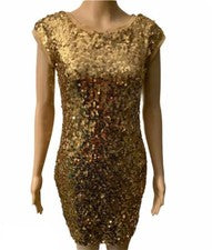 Nuevo Vestido Akira Mujer Moda Brillo Mini Lentejuelas Doradas Talla M