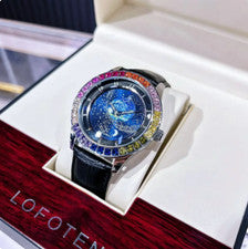 Reloj automático de lujo para hombre esfera estrellada arco iris Staitment reloj para hombres relojes
