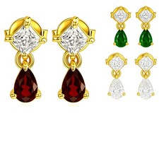 Pendientes de piedras preciosas de oro de 18 quilates sobre latón corte lágrima y princesa, elegantes TGE1046