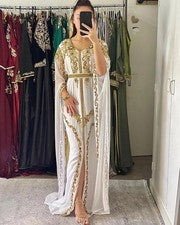 Vestido largo blanco Georgette caftán marroquí Abaya OFERTA elegante vestido Eid Farasha
