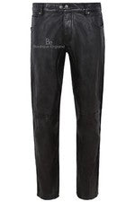 Pantalón de cuero para hombre negro elegante moda suave diseñador calce ajustado pantalones 4669