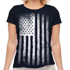 Stars y Rayas Descolorido Estampado Moda Mujer Camiseta Manga Enrollada USA Flag