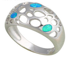 NUEVO Anillo de plata 925 de moda con ópalo de fuego azul talla 6-10