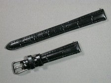 Correa de reloj de cuero auténtico cocodrilo negro 12 mm de ancho hebilla de acero inoxidable 1112