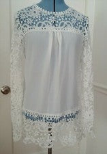 Camiseta Top Blusa Mujer Blanca Floral Tejida Encaje Recortado Gráfico Moda