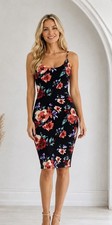 Vestido ajustado floral negro JLUXLABEL para mujer talla pequeña súper suave nuevo con etiquetas