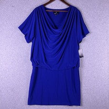 Vestido Ronni Nicole para mujer 12 azul real drapeado elástico cómodo moderno informal nuevo con etiquetas