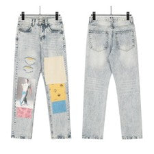 jeans de moda hombre y mujer agujeros y costuras jeans lavados