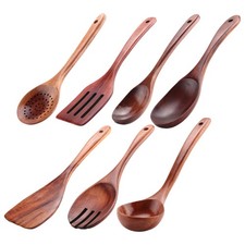 7 PIEZAS Utensilios de cocina de madera de teca, cucharas antiadherentes y espátula6773