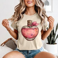 Linda botella de perfume corazón para mujer camiseta romántica amante de la moda regalo de cumpleaños
