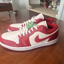 Jordan Air Jordan 1 Bajo Para Hombre Rojo Blanco Parte Superior Baja Con Cordones Cuero Bloque de Color