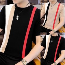 Camiseta interior manga corta a rayas estilo coreano calce ajustado para hombre