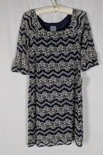 Vestido recto conejo conejo 6 para mujer azul chevron floral encaje manga 3/4