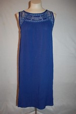 Mujer VESTIDO RECTO AZUL SIN MANGAS Top Bordado SEMI ABIERTO CON TIRAS ESPALDA Talla S 4-6