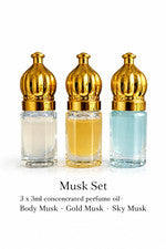 Juego Musk - 3 Botellas Perfume Concentrado Aceite Cuerpo Musk · Gold Musk · Sky Musk