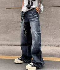 Pantalones de mezclilla para hombre negros azules pierna recta informales pantalones punk moda