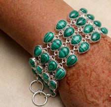 Pulsera de piedras preciosas de malaquita verde natural joyería de plata de ley 925 S-8,50