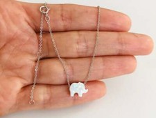 COLLAR DE LA SUERTE ELEFANTE ÓPALO BLANCO PLATA 925, COLLAR DE PLATA DE LEY -ESN36