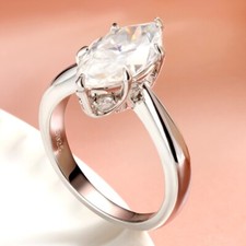 Alianza de boda anillo de compromiso moissanita corte marquesa de 3 quilates enchapado en oro blanco de 14 quilates