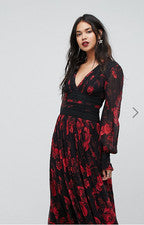 Maxivestido vestido de forerver new elegante escote negro rojo Navidad S 36