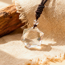 Collar amuleto curativo alivio estrés colgante hexagrama cuarzo transparente unisex regalo