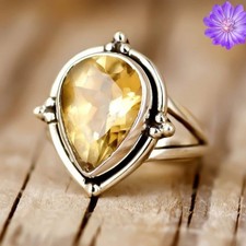 Anillo de joyería hecho a mano de plata esterlina 925 con piedras preciosas de citrino amarillo regalo para ella