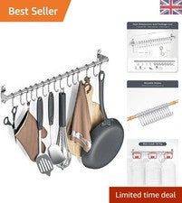Moderno estante para utensilios de cocina de acero inoxidable - 12 ganchos, fácil instalación