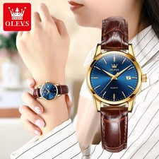 Reloj de pulsera OLEVS de cuarzo con pantalla de fecha impermeable para mujer