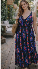 Maxi Vestido Para Mujer Atmosphere M Azul Rosa Abstracto Geométrico Boho Sin Mangas Nuevo Con Etiquetas