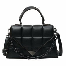 Bolso de Enrejado Diamante Calidad Cuero PU Bolsos de Mano para Mujer Color Sólido