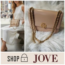 NUEVO $548 Bolso Bandolera Tory Burch Britten Patente Rosa Desnudo Med Hombro