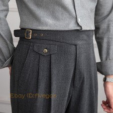 Hombres Estilo Británico Gurkha Cintura Alta Traje Recto Pantalones Retro Informales Pantalones