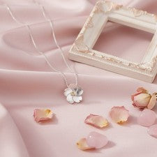 Halskette Blume Sterling Silber 925 Sakura Anhänger Damen Kette 43 cm
