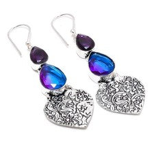Pendiente de joyería de plata esterlina 925 de turmalina bicolor, amatista 2,...