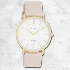 Oozoo Unisex Reloj de Pulsera Vintage Series Analógico Cuero Beige UOC20392