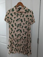 Vestido Camisa Forever 21 Mujer Pequeño Rosa Mediano Árbol Floral Botón Manga Corta