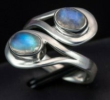 Precioso Anillo Ajustable Doble Piedra Lunar Plata de Ley 925 Piedras Preciosas En Caja