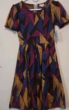 NUEVO LuLaRoe Amelia XSmall negro con diseño púrpura dorado y rosa. Núcleo de cabaña