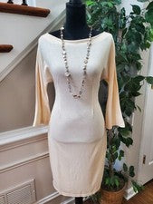 Moda Mia Para Mujer Amarillo Poliéster Cuello Barco Manga Larga Hasta la Rodilla Vestido S