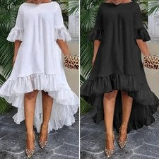 Vestido informal de verano suelto con dobladillo de encaje manga volantes talla grande para mujer