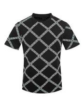 Hombres Estilo Italiano Mangas Cortas CUELLO REDONDO Negro Camiseta Blanco Griego Patrón Llave