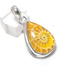 Colgante de joyería de plata de ley 925 hecho a mano con piedras preciosas fósiles de amonita 1,77" o838
