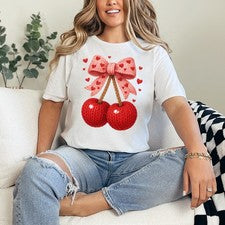 Camiseta tejida estilo lazo de cereza para mujer hilada en anillo coqueta regalo de amor para ella