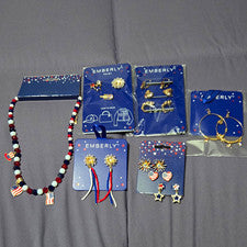 EMBERLY Joyería Patriótica Lote Mixto 5 piezas Collar Pendientes Pin Set Multicolor