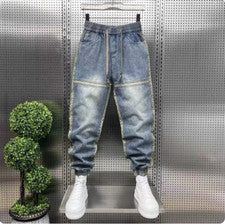 Nuevo Moda Para hombres Cintura Elástica Jeans Otoño Harén Denim Pantalón Pantalones Cónicos
